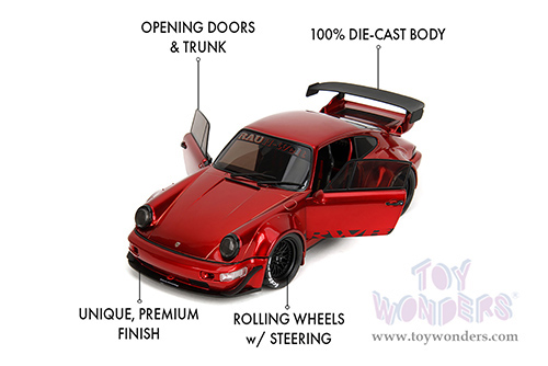 Jada Toys Pink Slips - Rauh-Welt Begriff (RWB) Body Kit with Display Base (1/18 scale diecast model car, Blue/Black with Pink stripes) 35726