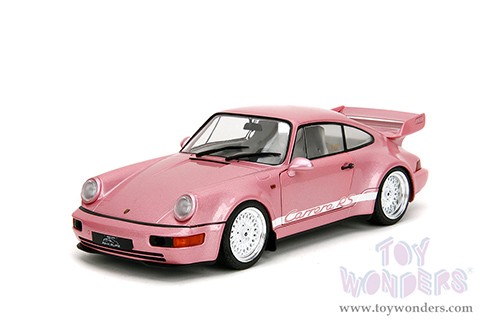 Jada Toys Pink Slips - Porsche 911 Carrera RS (964) with Display Base (1/18 scale diecast model car, Metallic Pink/w White stripes) 35727