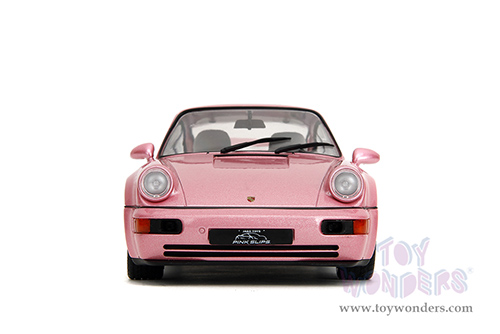 Jada Toys Pink Slips - Porsche 911 Carrera RS (964) with Display Base (1/18 scale diecast model car, Metallic Pink/w White stripes) 35727