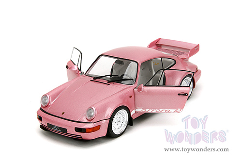 Jada Toys Pink Slips - Porsche 911 Carrera RS (964) with Display Base (1/18 scale diecast model car, Metallic Pink/w White stripes) 35727