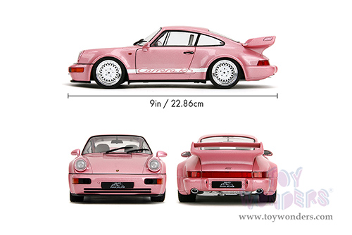 Jada Toys Pink Slips - Porsche 911 Carrera RS (964) with Display Base (1/18 scale diecast model car, Metallic Pink/w White stripes) 35727
