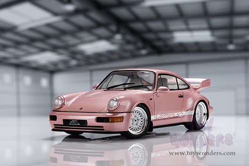 Jada Toys Pink Slips - Porsche 911 Carrera RS (964) with Display Base (1/18 scale diecast model car, Metallic Pink/w White stripes) 35727