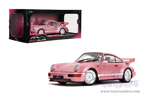 Jada Toys Pink Slips - Porsche 911 Carrera RS (964) with Display Base (1/18 scale diecast model car, Metallic Pink/w White stripes) 35727