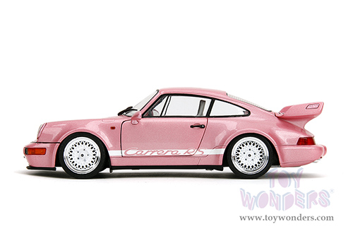 Jada Toys Pink Slips - Porsche 911 Carrera RS (964) with Display Base (1/18 scale diecast model car, Metallic Pink/w White stripes) 35727