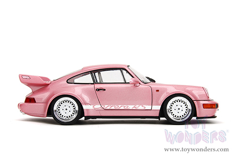 Jada Toys Pink Slips - Porsche 911 Carrera RS (964) with Display Base (1/18 scale diecast model car, Metallic Pink/w White stripes) 35727