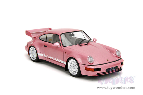 Jada Toys Pink Slips - Porsche 911 Carrera RS (964) with Display Base (1/18 scale diecast model car, Metallic Pink/w White stripes) 35727
