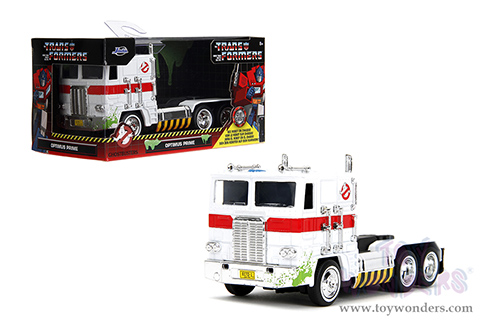 Jada Toys - Hollywood Rides | TRANSFORMERS G1 Optimus Prime® Truck Ghostbusters Ecto-1 Crossover (1/32, diecast model car, White) 35862