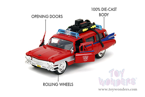 Jada Toys - Hollywood Rides | Ghostbusters™ Ecto-1™ Cadillac Ambulance TRANSFORMERS® Mash-up (1959, 1/32 scale diecast model car, Red) 35863