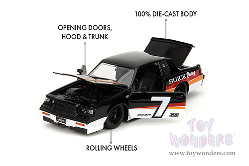 Jada Toys Bigtime Muscle - Buick® Grand National™ #7 "Buick Racing" (1987, 1/24 scale diecast model car, White/Black w Red/Orange stripes) 35864