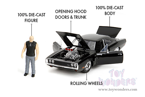 Jada Toys Fast & Furious - Dom's Dodge Charger R/T with Dom Diecast Figure (1/24 scale diecast model car, Black) 35907