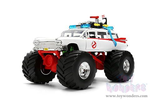 Jada Toys - Hollywood Rides | Ghostbusters™ Ecto-1™ Cadillac Ambulance Monster Truck (1/24 scale diecast model car, White) 35943