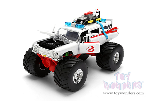 Jada Toys - Hollywood Rides | Ghostbusters™ Ecto-1™ Cadillac Ambulance Monster Truck (1/24 scale diecast model car, White) 35943