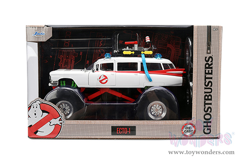 Jada Toys - Hollywood Rides | Ghostbusters™ Ecto-1™ Cadillac Ambulance Monster Truck (1/24 scale diecast model car, White) 35943