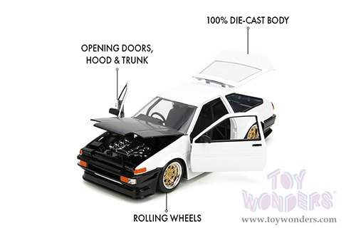 Jada Toys JDM Tuners™- Toyota Trueno AE86 Hardtop (1986, 1/24 scale diecast model car, White/w Black hood) 35956