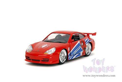 Jada Toys - Hollywood Rides | Marvel Spider Man Porsche 911 GT3 RS (996) (1/32 scale diecast model car, Red) 36068