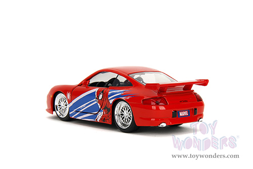 Jada Toys - Hollywood Rides | Marvel Spider Man Porsche 911 GT3 RS (996) (1/32 scale diecast model car, Red) 36068