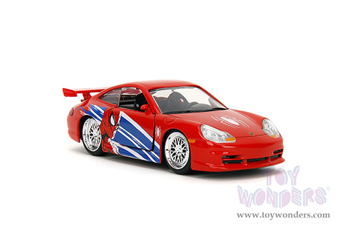 Jada Toys - Hollywood Rides | Marvel Spider Man Porsche 911 GT3 RS (996) (1/32 scale diecast model car, Red) 36068