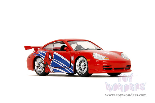 Jada Toys - Hollywood Rides | Marvel Spider Man Porsche 911 GT3 RS (996) (1/32 scale diecast model car, Red) 36068