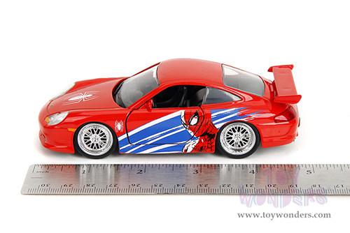 Jada Toys - Hollywood Rides | Marvel Spider Man Porsche 911 GT3 RS (996) (1/32 scale diecast model car, Red) 36068