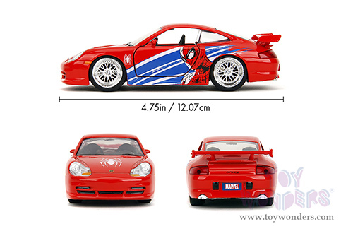 Jada Toys - Hollywood Rides | Marvel Spider Man Porsche 911 GT3 RS (996) (1/32 scale diecast model car, Red) 36068