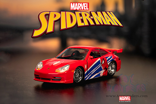 Jada Toys - Hollywood Rides | Marvel Spider Man Porsche 911 GT3 RS (996) (1/32 scale diecast model car, Red) 36068