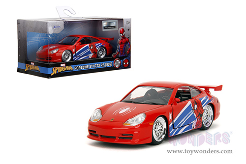 Jada Toys - Hollywood Rides | Marvel Spider Man Porsche 911 GT3 RS (996) (1/32 scale diecast model car, Red) 36068