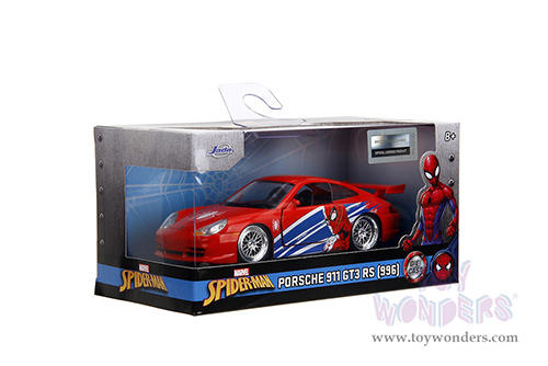Jada Toys - Hollywood Rides | Marvel Spider Man Porsche 911 GT3 RS (996) (1/32 scale diecast model car, Red) 36068
