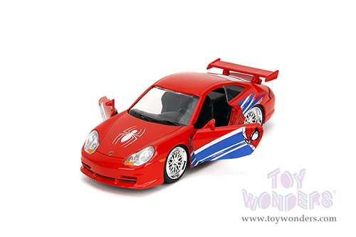 Jada Toys - Hollywood Rides | Marvel Spider Man Porsche 911 GT3 RS (996) (1/32 scale diecast model car, Red) 36068