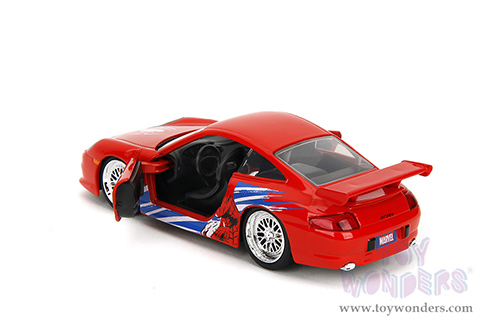 Jada Toys - Hollywood Rides | Marvel Spider Man Porsche 911 GT3 RS (996) (1/32 scale diecast model car, Red) 36068