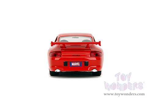 Jada Toys - Hollywood Rides | Marvel Spider Man Porsche 911 GT3 RS (996) (1/32 scale diecast model car, Red) 36068