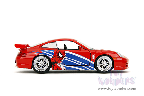 Jada Toys - Hollywood Rides | Marvel Spider Man Porsche 911 GT3 RS (996) (1/32 scale diecast model car, Red) 36068