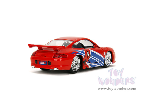 Jada Toys - Hollywood Rides | Marvel Spider Man Porsche 911 GT3 RS (996) (1/32 scale diecast model car, Red) 36068