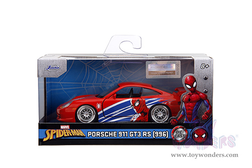 Jada Toys - Hollywood Rides | Marvel Spider Man Porsche 911 GT3 RS (996) (1/32 scale diecast model car, Red) 36068