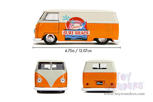Jada Toys - Hollywood Rides | Disney Stitch Volkswagen Bus "Stitch's Surf Shack" (1961, 1/32 scale diecast model car, Orange/Cream) 36144