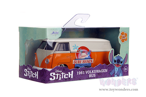 Jada Toys - Hollywood Rides | Disney Stitch Volkswagen Bus "Stitch's Surf Shack" (1961, 1/32 scale diecast model car, Orange/Cream) 36144