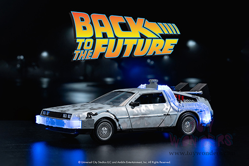 Jada Toys - Hollywood Rides | Back to the Future Part I De Lorean Time Machine with lights Frost version (1/24 scale diecast model car, Brushed Metal) 36145