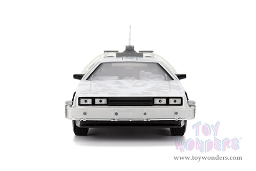 Jada Toys - Hollywood Rides | Back to the Future Part I De Lorean Time Machine with lights Frost version (1/24 scale diecast model car, Brushed Metal) 36145