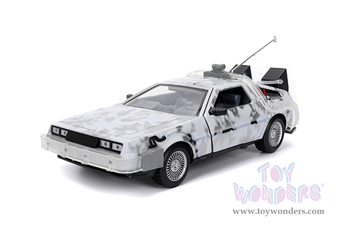 Jada Toys - Hollywood Rides | Back to the Future Part I De Lorean Time Machine with lights Frost version (1/24 scale diecast model car, Brushed Metal) 36145
