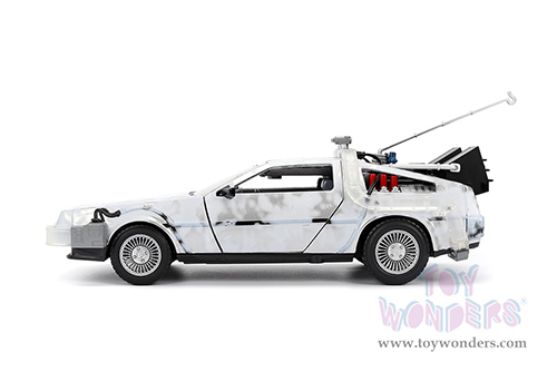 Jada Toys - Hollywood Rides | Back to the Future Part I De Lorean Time Machine with lights Frost version (1/24 scale diecast model car, Brushed Metal) 36145