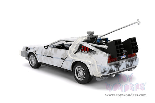 Jada Toys - Hollywood Rides | Back to the Future Part I De Lorean Time Machine with lights Frost version (1/24 scale diecast model car, Brushed Metal) 36145