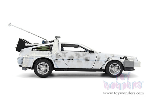 Jada Toys - Hollywood Rides | Back to the Future Part I De Lorean Time Machine with lights Frost version (1/24 scale diecast model car, Brushed Metal) 36145