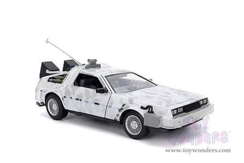 Jada Toys - Hollywood Rides | Back to the Future Part I De Lorean Time Machine with lights Frost version (1/24 scale diecast model car, Brushed Metal) 36145