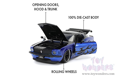 Jada Toys Bigtime Muscle - Ford Mustang Boss 429 Hardtop (1970, 1/24 scale diecast model car, Candy Blue/Black Flames) 36154