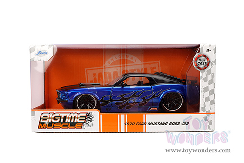Jada Toys Bigtime Muscle - Ford Mustang Boss 429 Hardtop (1970, 1/24 scale diecast model car, Candy Blue/Black Flames) 36154