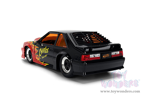 Jada Toys - Hollywood Rides | Ford Mustang GT with Chester Cheetah Diecast Figure "Cheetos® Flamin' Hot®" (1989, 1/24, diecast model car, Black/w Red flames) 36255