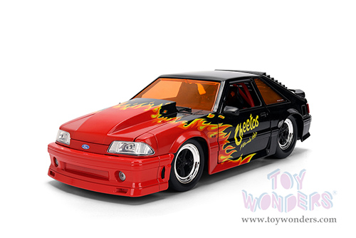 Jada Toys - Hollywood Rides | Ford Mustang GT with Chester Cheetah Diecast Figure "Cheetos® Flamin' Hot®" (1989, 1/24, diecast model car, Black/w Red flames) 36255