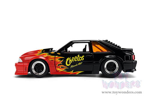 Jada Toys - Hollywood Rides | Ford Mustang GT with Chester Cheetah Diecast Figure "Cheetos® Flamin' Hot®" (1989, 1/24, diecast model car, Black/w Red flames) 36255
