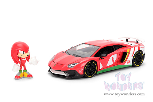 Jada Toys - Hollywood Rides | Lamborghini Aventador SV with Knuckles Diecast Figure "Sonic The Hedgehog" (1/24, diecast model car, Red/White) 36264
