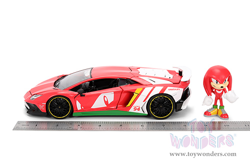Jada Toys - Hollywood Rides | Lamborghini Aventador SV with Knuckles Diecast Figure "Sonic The Hedgehog" (1/24, diecast model car, Red/White) 36264