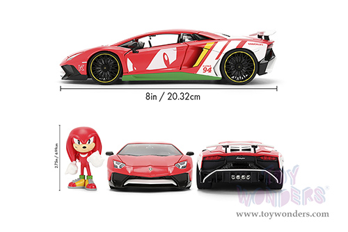 Jada Toys - Hollywood Rides | Lamborghini Aventador SV with Knuckles Diecast Figure "Sonic The Hedgehog" (1/24, diecast model car, Red/White) 36264
